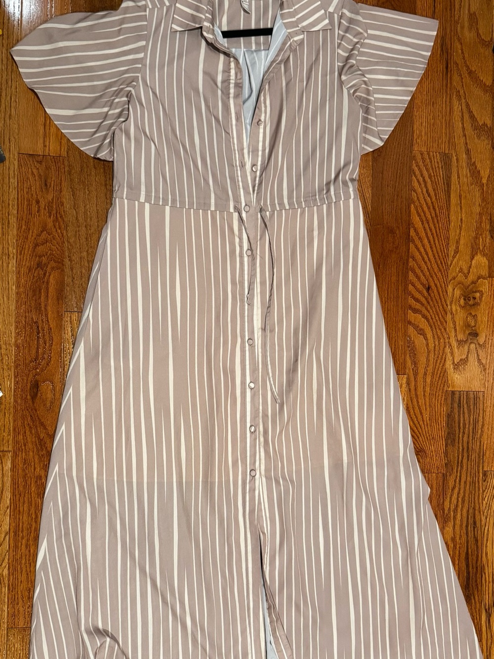 Hutch Leyton Pink Stripe Satin Shirt Maxi Dress Buttons and Drawstring Sz Small - Picture 4 of 5